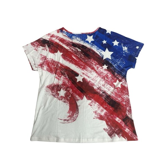 Stars & Stripes Graphic Tee Women Patriotic Short Sleeve V-Neck Size Large USA - Picture 2 of 2